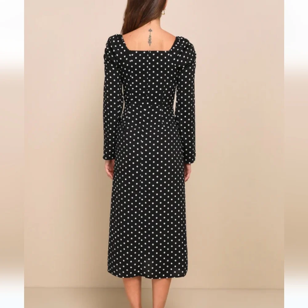 Lulu's Charmed and Classy Black Polka Dot Long Sleeve Midi Dress - Picture 3 of 3